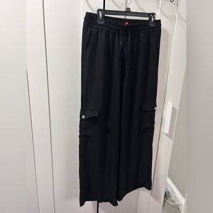 Black Cargo-Style Wide-Leg Pants